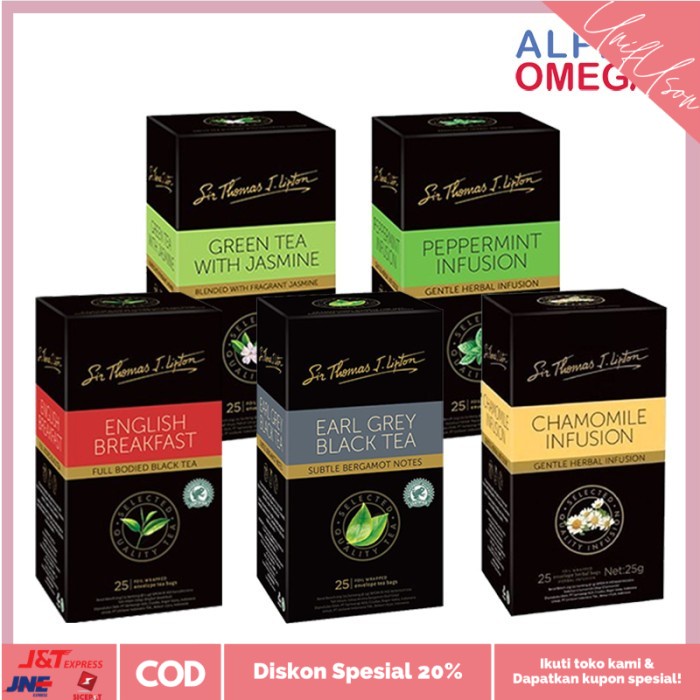 

⭐COD⭐ LIPTON TEA ISI 25 TEA BAGS SIR THOMAS LIPTON - TEH CELUP HERBAL ALAMI - PEPPERMINT