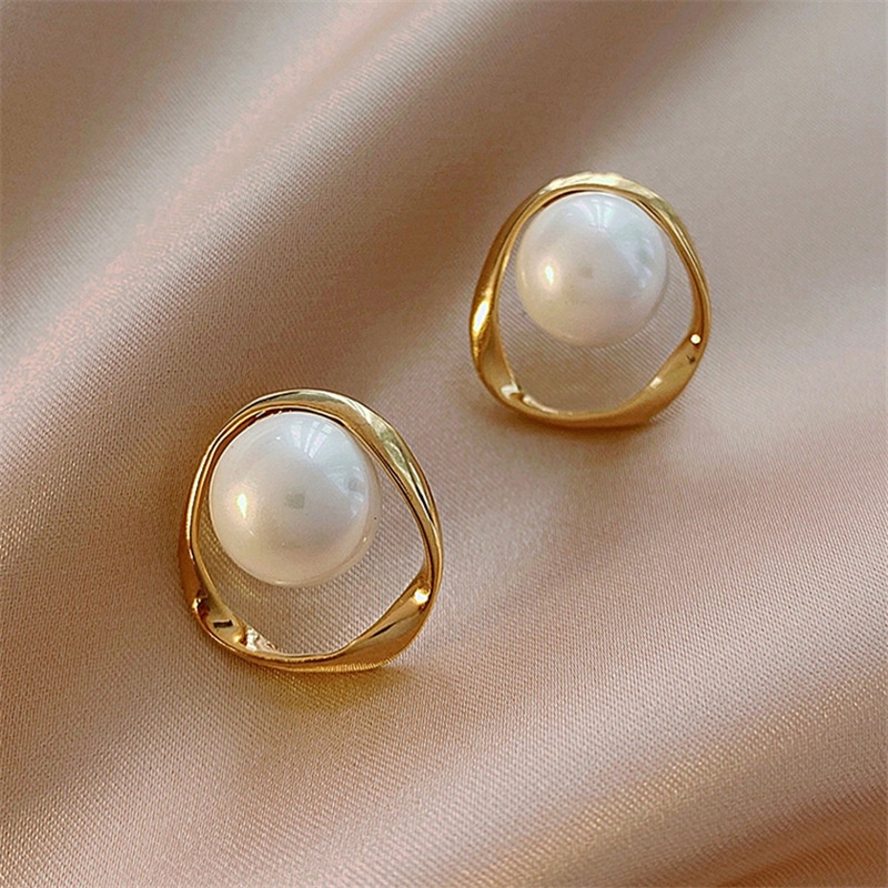 Anting Bulat Mutiara Korea Perempuan Dewasa Aksesoris Fashion Wanita Kualitas Import ANT104