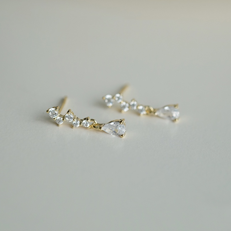 Exquisite Water Drop Earrings Anting Charm Gold Dangle Ear Stud Crystal Zircon Earring for Women Wedding Party Jewelry