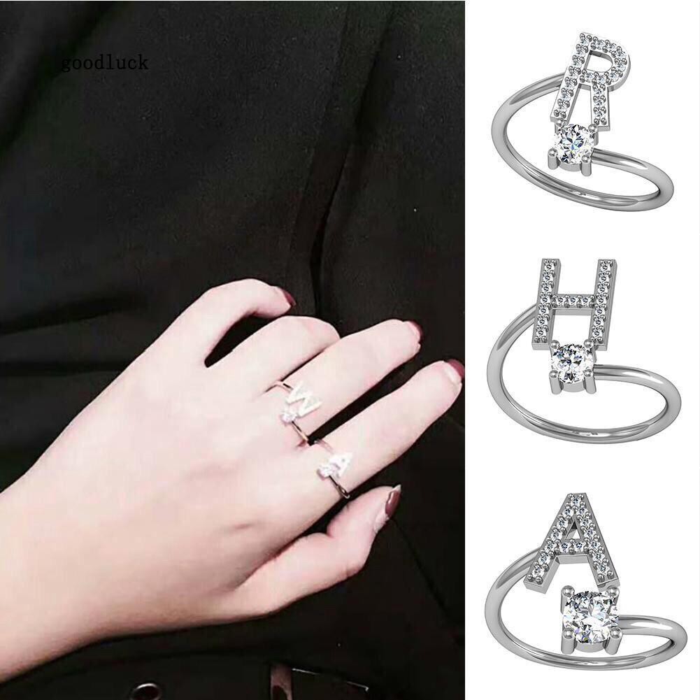 (COD) Cincin Wanita Cincin Motif Huruf Alfabet Inggris Silver Import c3-1 Quality A-T B18