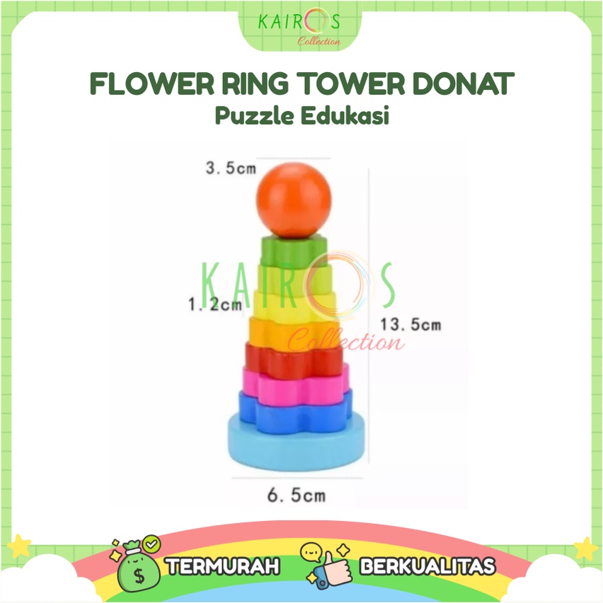 Mainan Anak Ring Donat Kayu - Bunga Rainbow