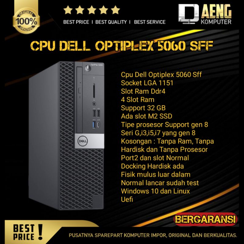 Cpu PC Komputer mini Dell Optiplex 5060 SFF gen 8 Socket 1151 DDR4 Kosongan Mulus like new Original 
