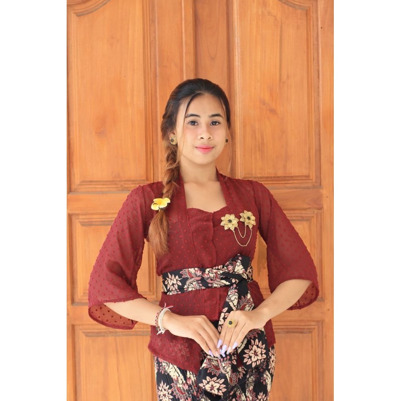 (Kebaya Saja) Kebaya bali sifon dot rubia lengan lonceng