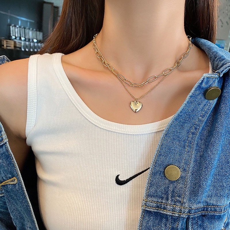 LMB KOREAN DOUBLE LAYER KALUNG RANTAI WANITA BERLAPIS EMAS LOGAM