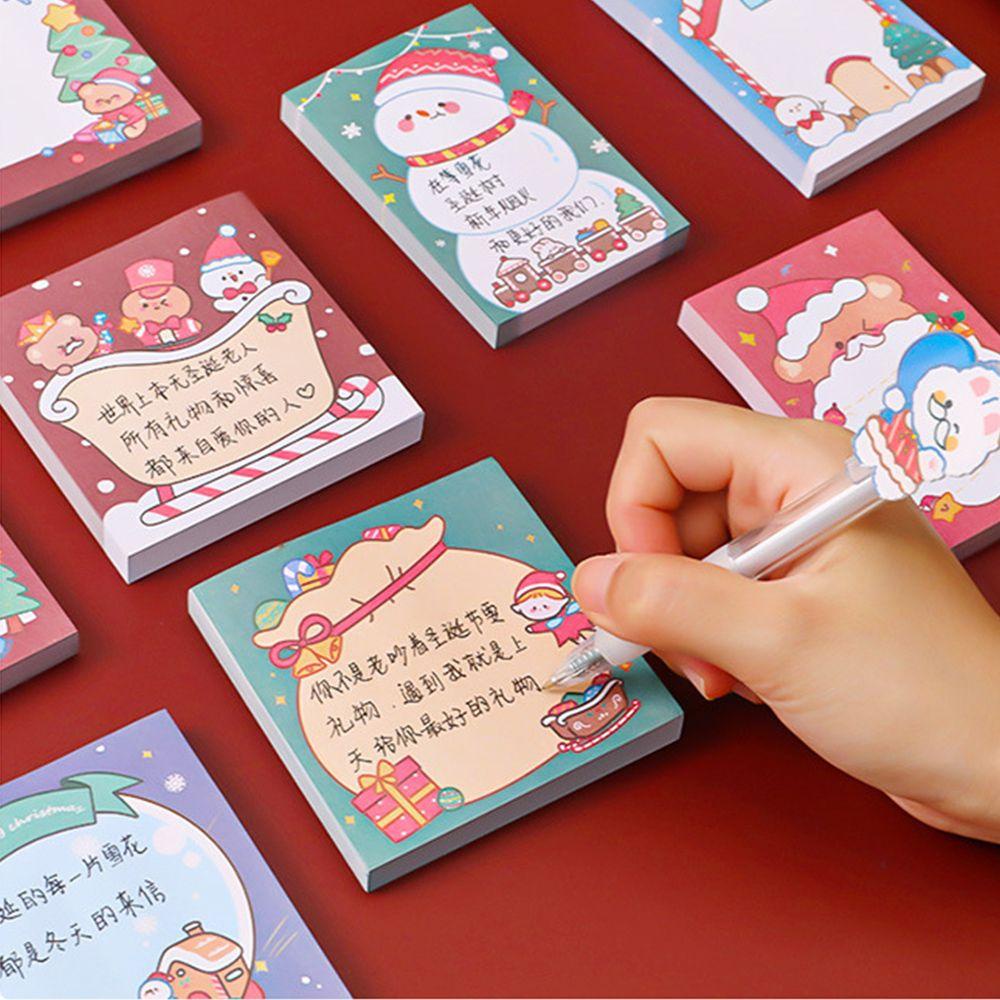 Memo Pads Natal Agustinina Kawaii 50lembar Kertas Notepad Santa Perlengkapan Kantor Self-Adhesive Sticky Notes