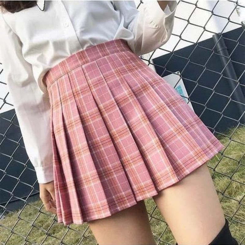 KAWAII GINGHAM PINK TENNIS SKIRT C004