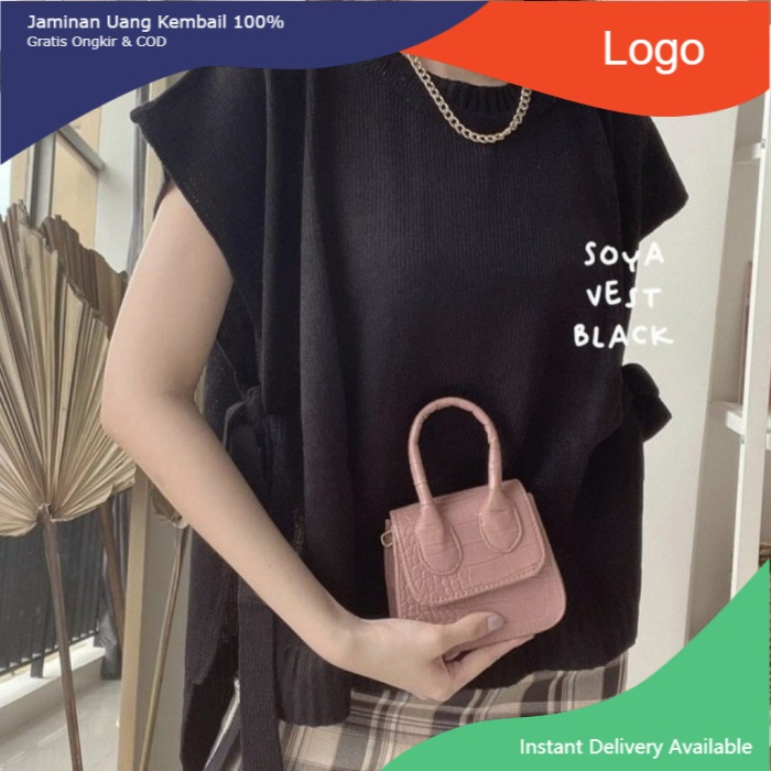 ILLO VEST l Rompi Ilo Outerwear Wanita Outher Rajut Knit Halus Premium - Hitam