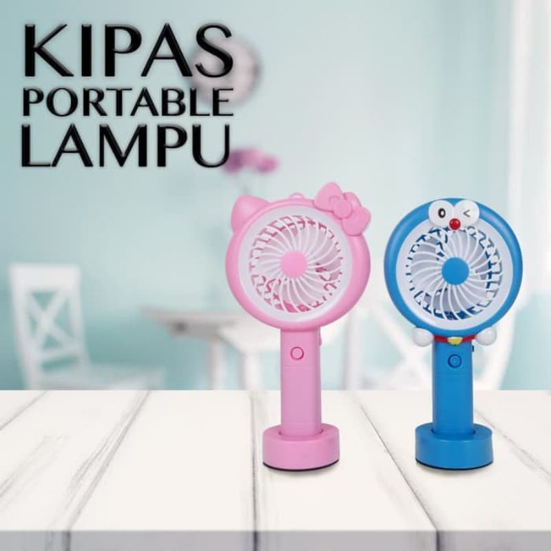 KIPAS MINI LED TANGAN USB PORTABLE CHARGER / MINI FAN 13D LIGHT / KIPAS MINI DORAEMON