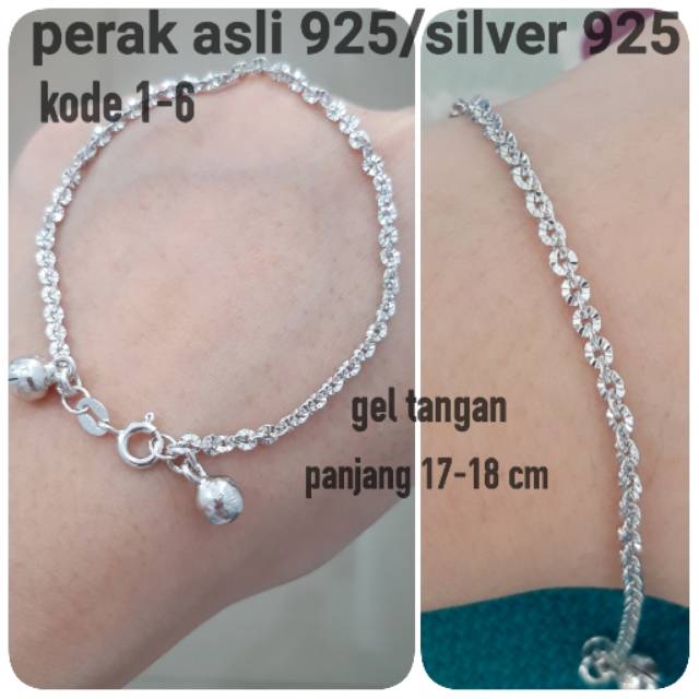 Gelang nori ukir padat perak asli 925 lapis mas putih/gelang wanita/gelang perak/gelang l silver 925