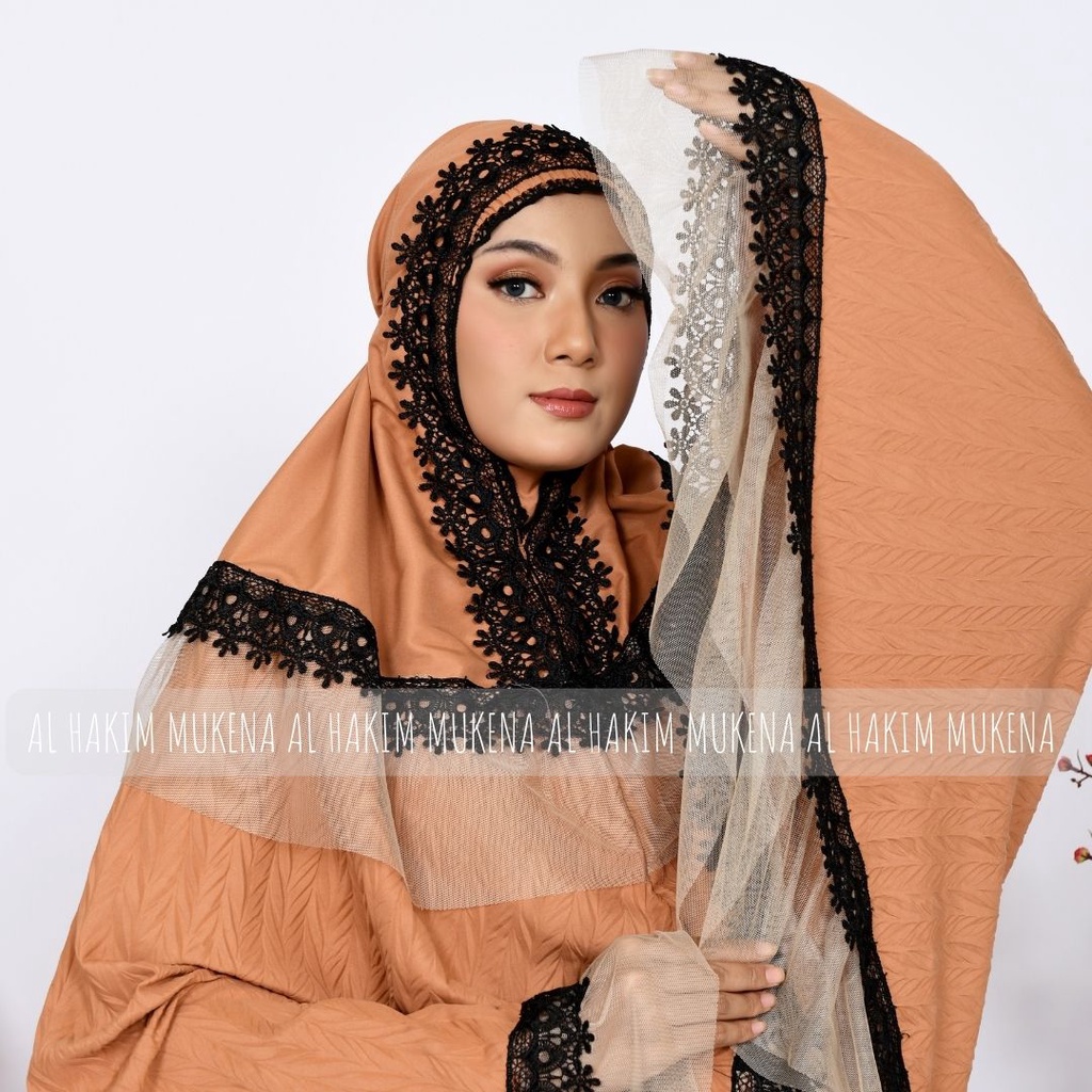 Al Hakim Mukena - Mukena Dewasa Ayana Plisket Katun Renda Hitam Tile Mewah
