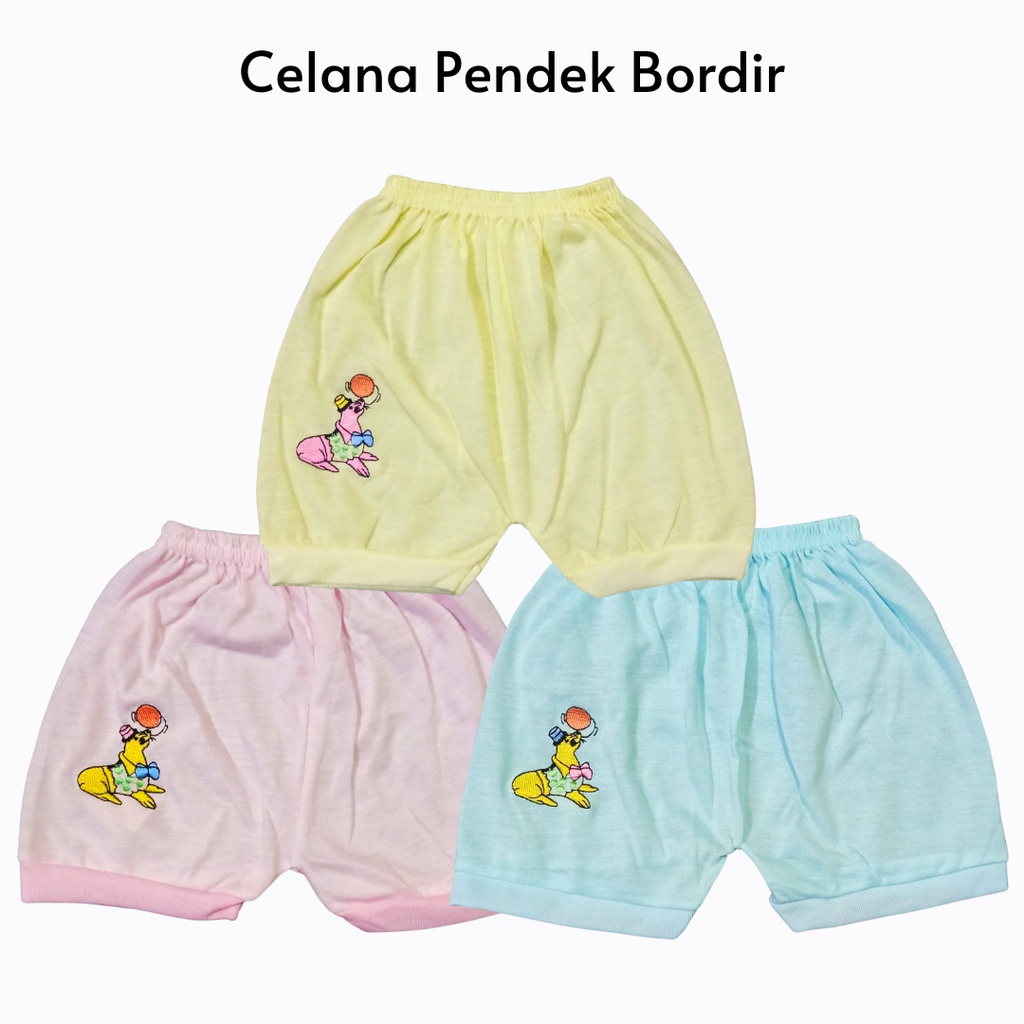 12Pcs Celana Pendek Bayi Murah Polos Bordir Halus Adem Unisex Harga Grosir