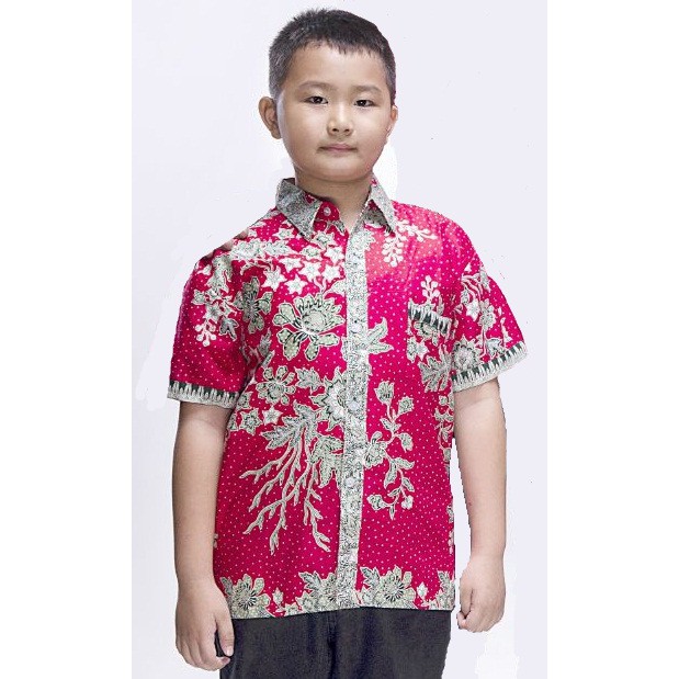 Kemeja Anak Laki Laki Seragam Sekolah Batik 1375 Merah KB PAUD TK SD