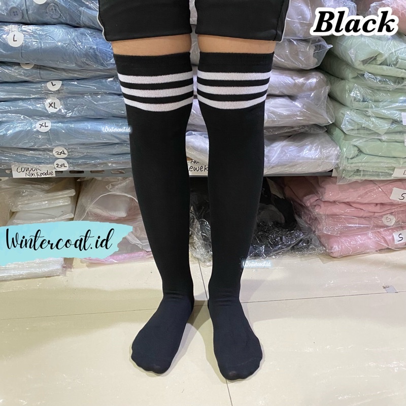 Kaos kaki overknee high knee socks import korea tiga strip stripe hitam cosplay