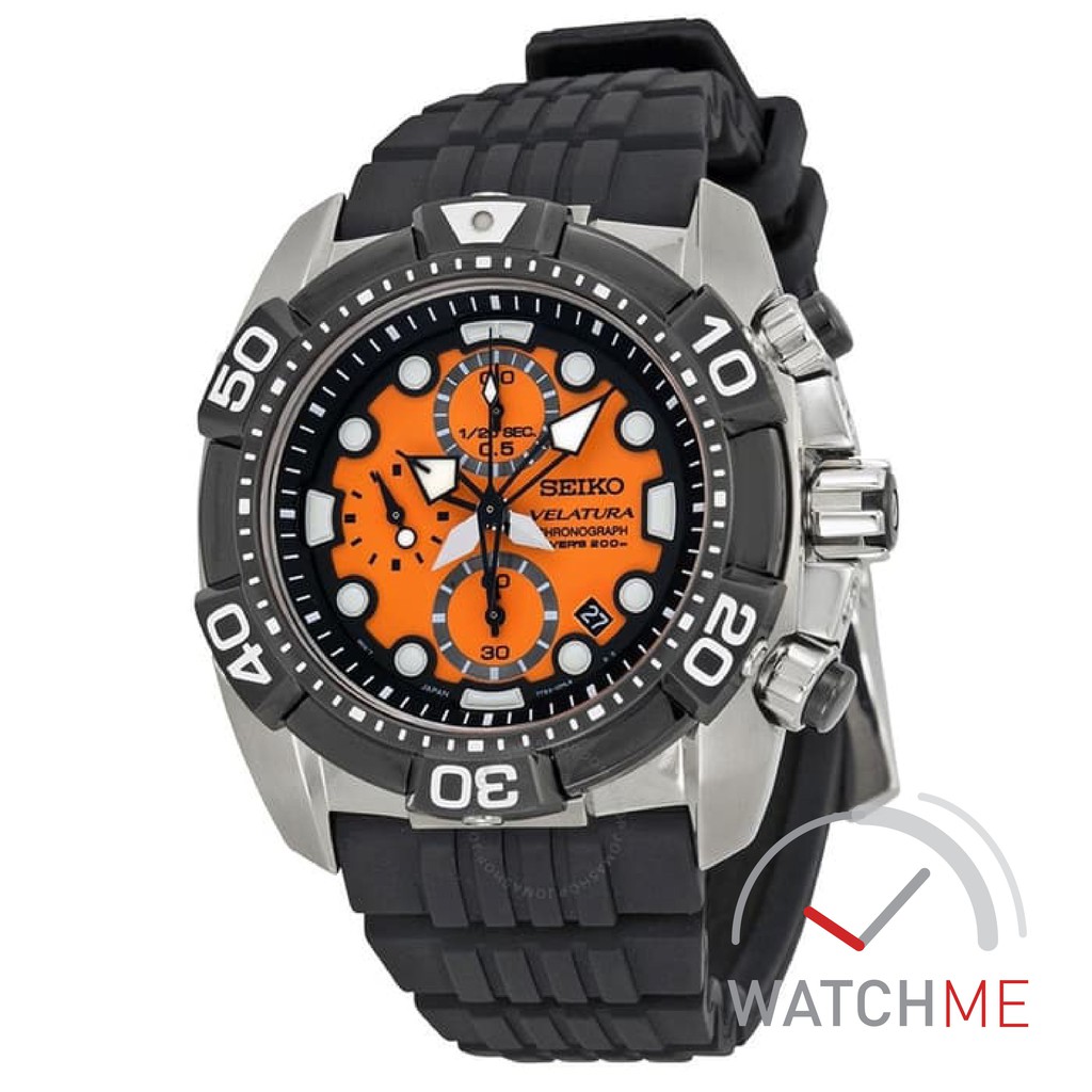 Jam Seiko Velatura snda63p1 Chroograph Orange Dial 200m Black Rubber Strap Original Bergaransi