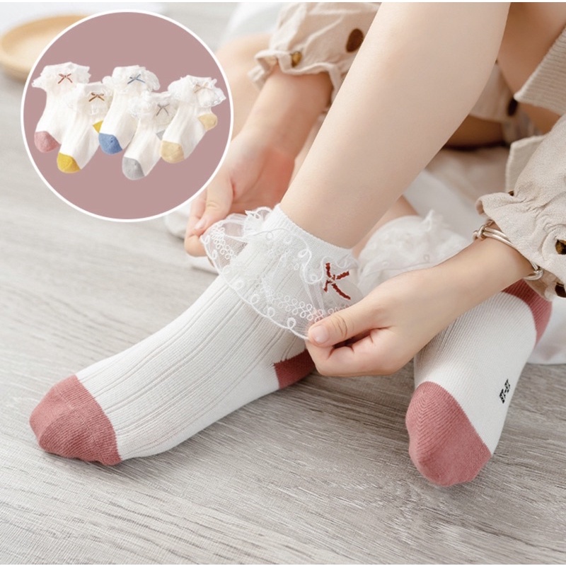 Kaos Kaki Anak Bayi Balita Perempuan Cewek Renda Pita DUA WARNA / Baby Socks