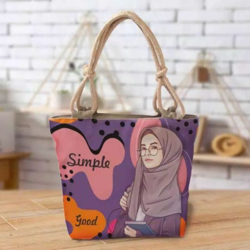 Tas tote bag tali sumbu hijab motif stael