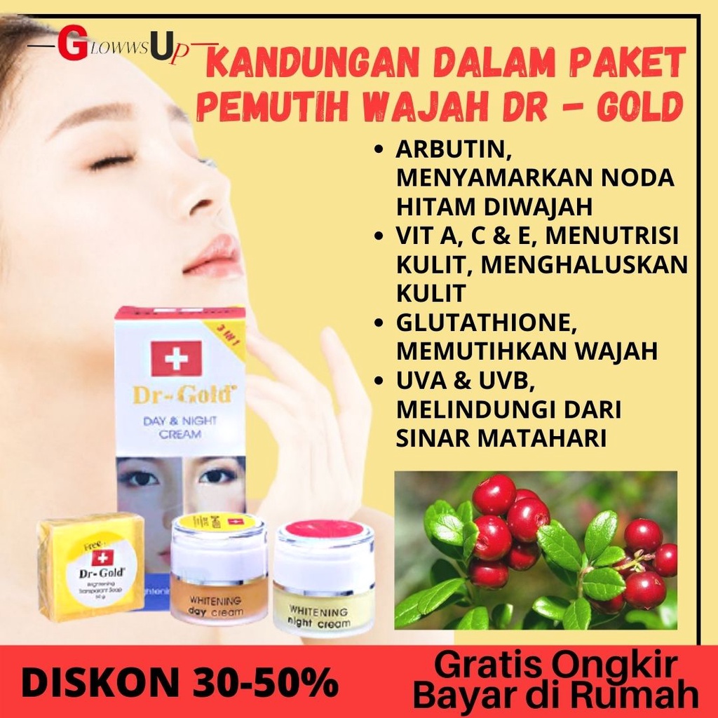 CREAM PENCERAH WAJAH DR GOLD SET WHITENING CREAM DAY &amp; NIGHT + SABUN ORIGINAL BPOM - DR GOLD SET 3IN1 BPOM