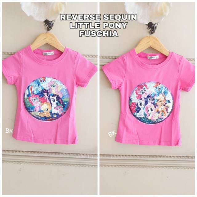 KAOS REVERSE SEQUIN ANAK BISA BERUBAH GAMBAR MOTIF LITTLE PONY LOL UNICORN PRINCESS IMPORT