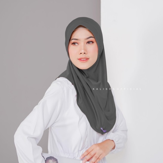 HIJAB SPORTY JERSEY WANITA SPANDEX SPORTY INSTAN VOLLY BADMINTON BASKET FUTSAL BY KALISHA OFFICIAL-DARKGREY