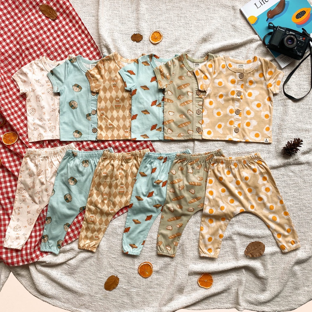 Setelan Baju Bayi Bohopanna Baby Set Lengan Pendek Print 0-2 Tahun