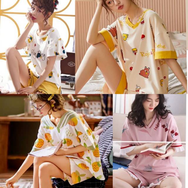 RULIF SET Hotpant piyama baju tidur wanita import fashion