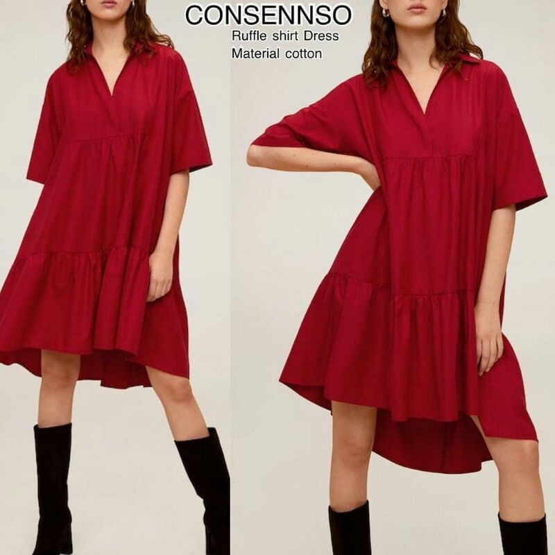 CONSENSO Ruffle Shirt Dress /Dress wanita/Maxy Dress/sisa ekspor