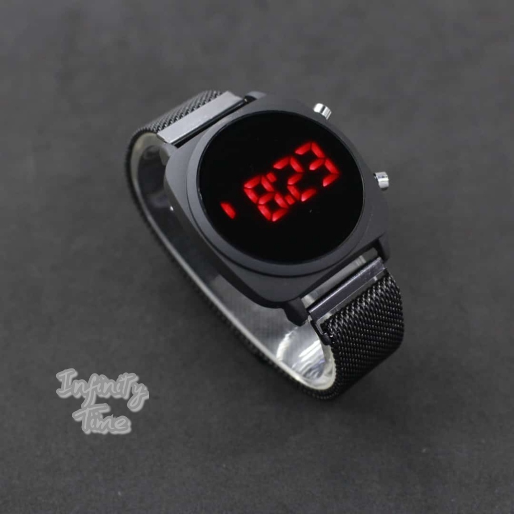 Jam Tangan LED Watch Magnet Pasir Segi Bulat Digital Cowok Cewek Strap Rantai Pasir Stainless