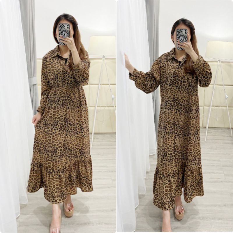 CF - 1295 maxy rempel / dress leopard / dress macan / gamis leopard