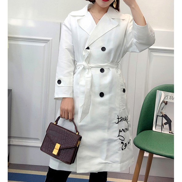coat dengan belt / mantel baju panjang / long coat putih white besar