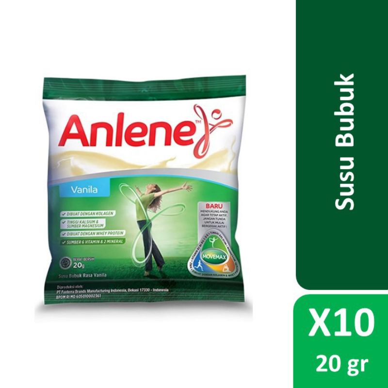 

Anlene Sachet Vanila/ Coklat 20gr x 10pcs - Susu Bubuk Renceng