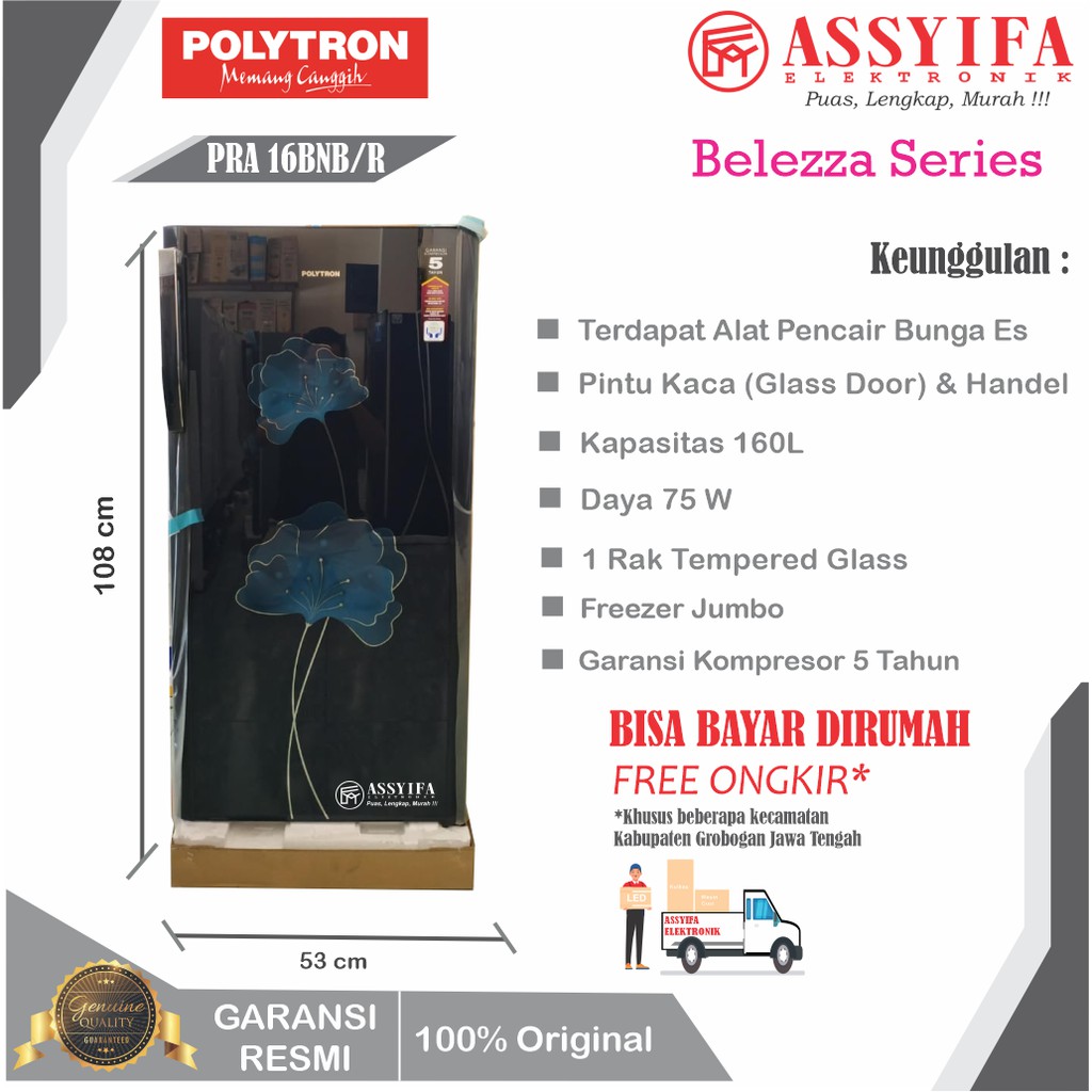 KULKAS POLYTRON 1 PINTU BELEZZA PRA 16BN | PRA 16 DRX NEW GARANSI RESMI 100% ORI