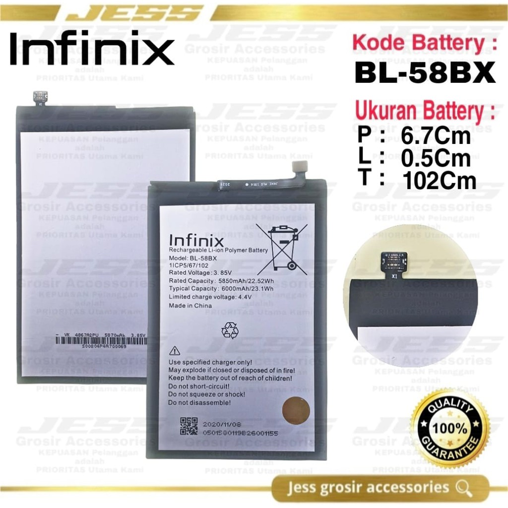 Baterai Original Infinix Hot 9 Play Hot9 Play X680 X680b , Hot 10s Hot10s X689 X689B BL-58BX BL58BX