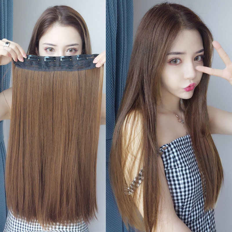 Hair Clip Rambut Asli►✈♛Wig ekstensi rambut panjang perempuan potongan one piece wig potongan wig si