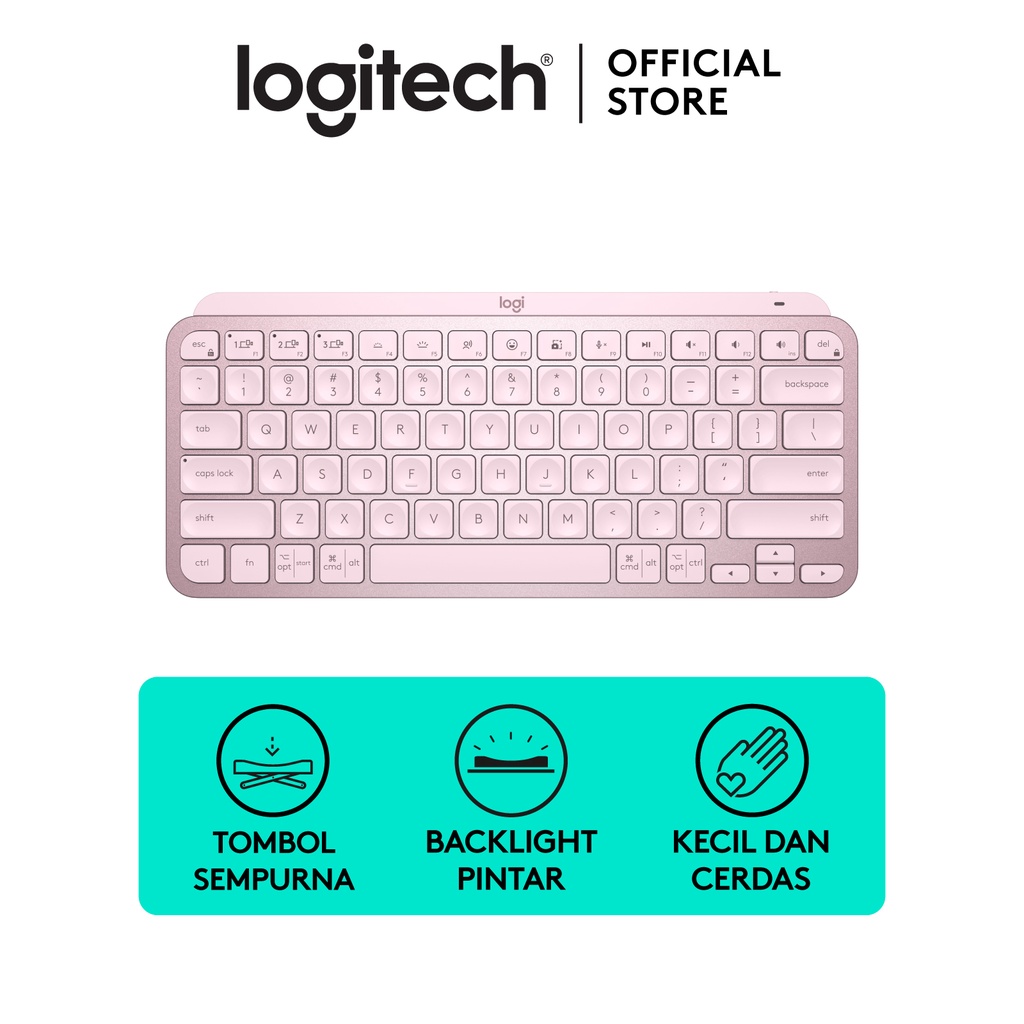 Logitech MX Keys Mini Keyboard Wireless Bluetooth Minimalist Backlit Illuminated for Power Users Windows, Mac, iOS, Linux & Android – Rose