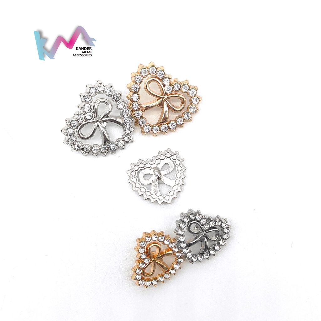 KANDER Alloy Diamond Love Button Kancing Hias Mewah JZL-A08