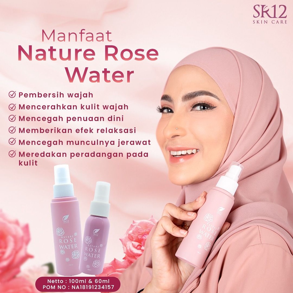 Nature Rose Water SR12 Air Mawar Setting Spray melembabkan Kulit Membantu Make Up Tahan Lama Herbal BPOM