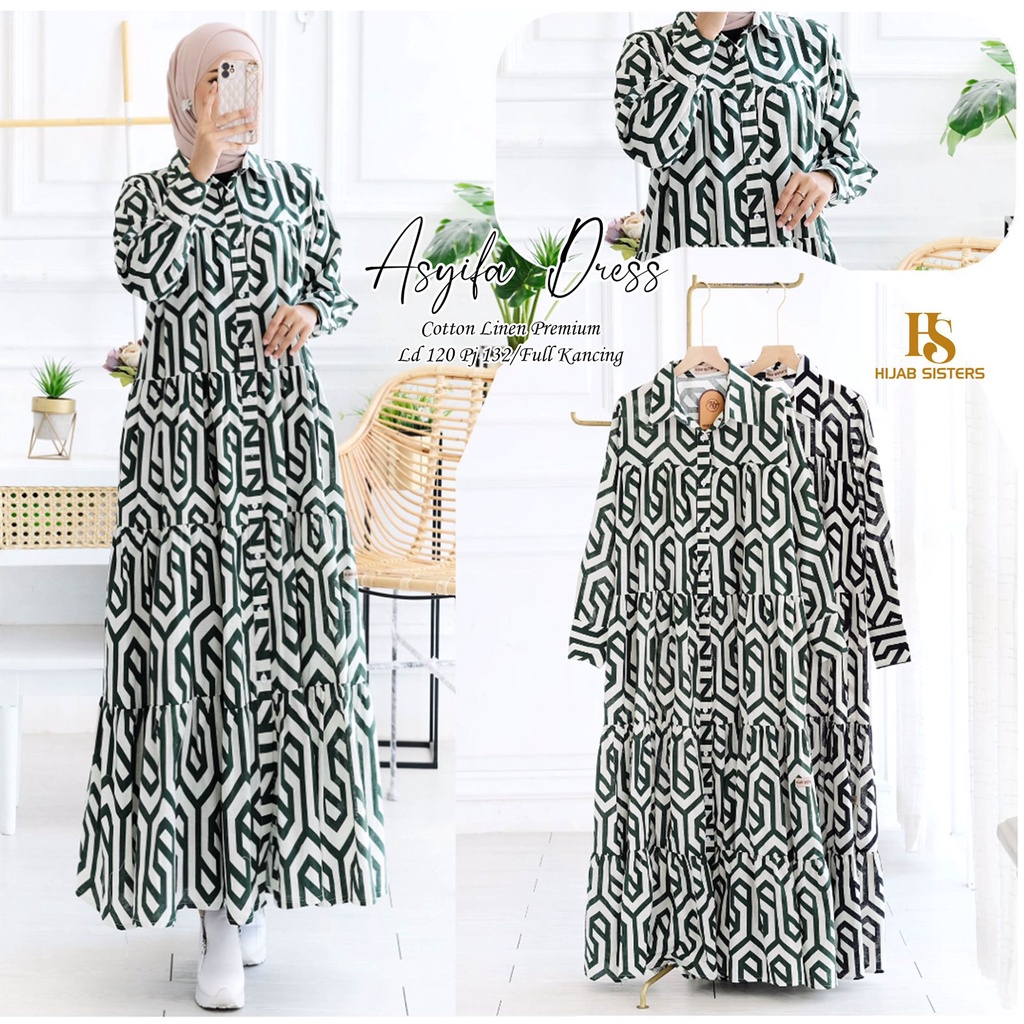 Hijab Sisters Asyifa Dress Maxy Gamis Kasual Simple Cotton Linen Premium Jumbo LD 120