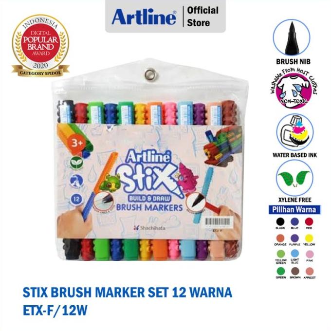 

[[COD]] SPIDOL ARTLINE DRAWING STIX BRUSH MARKER SET 12 WARNA ETX-F/12WK TERMURAH Kode 1069