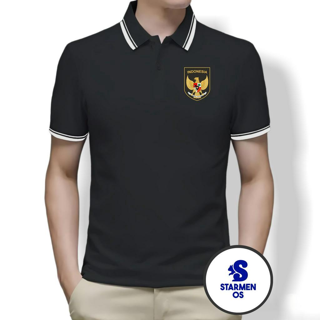 Kaos Polo Shirt Pria Kerah List Putih Logo GARUDA INDONESIA 2023