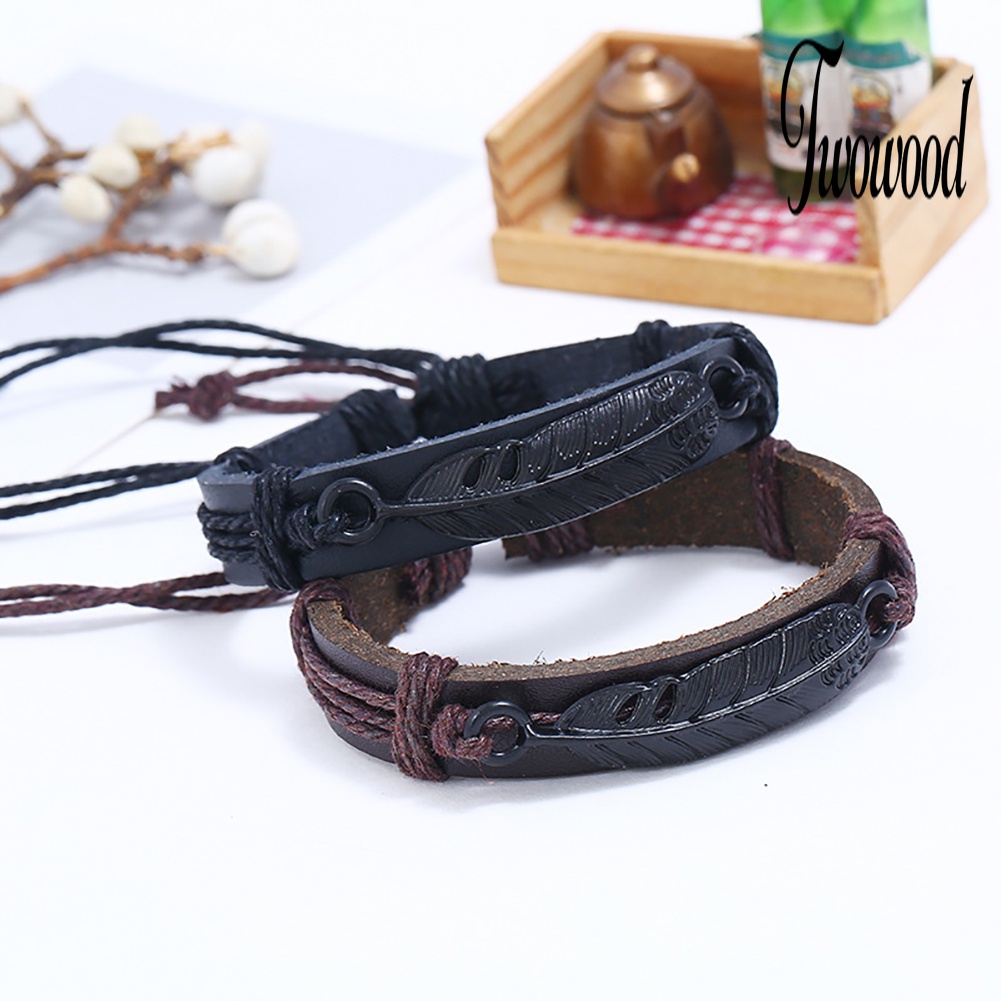 Gelang Tali Kepang Bahan Kulit Imitasi Adjustable Untuk Pria