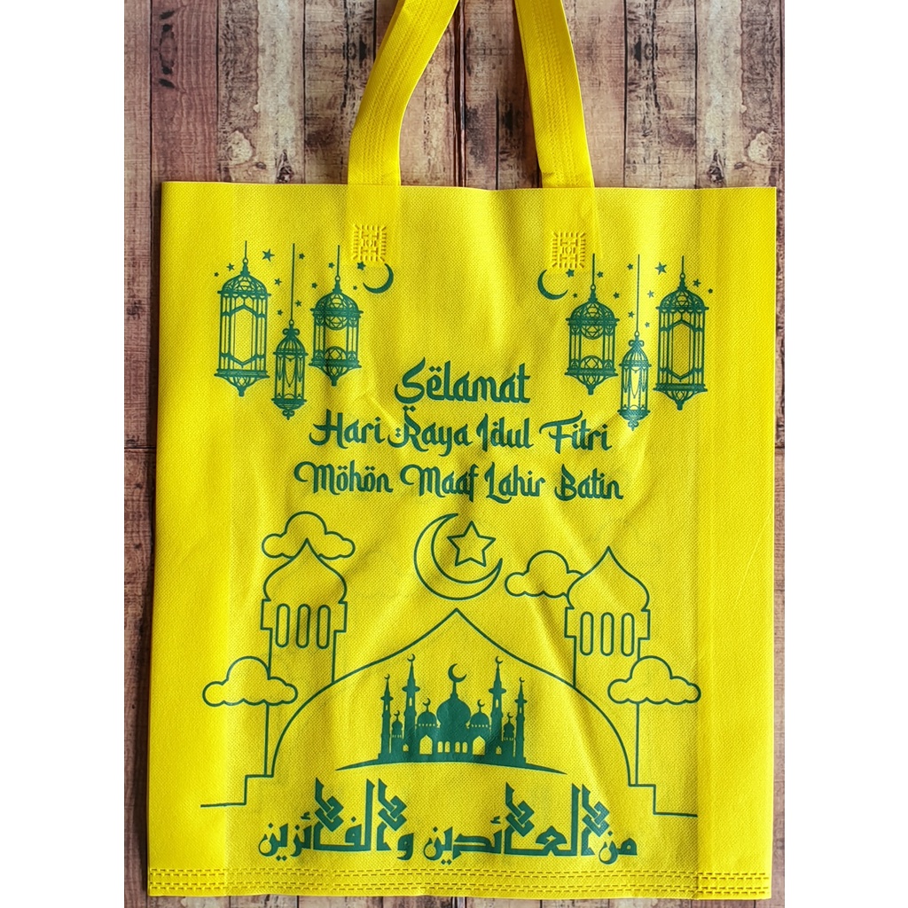 12pcs / 1lusin Tas Souvenir Lebaran 38x45 cm - Tas Parcel Handle Jumbo - Tas Spun Bond - Goodie Bag