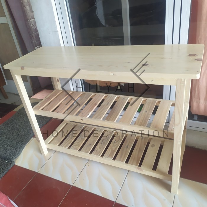 meja rak kayu jati belanda