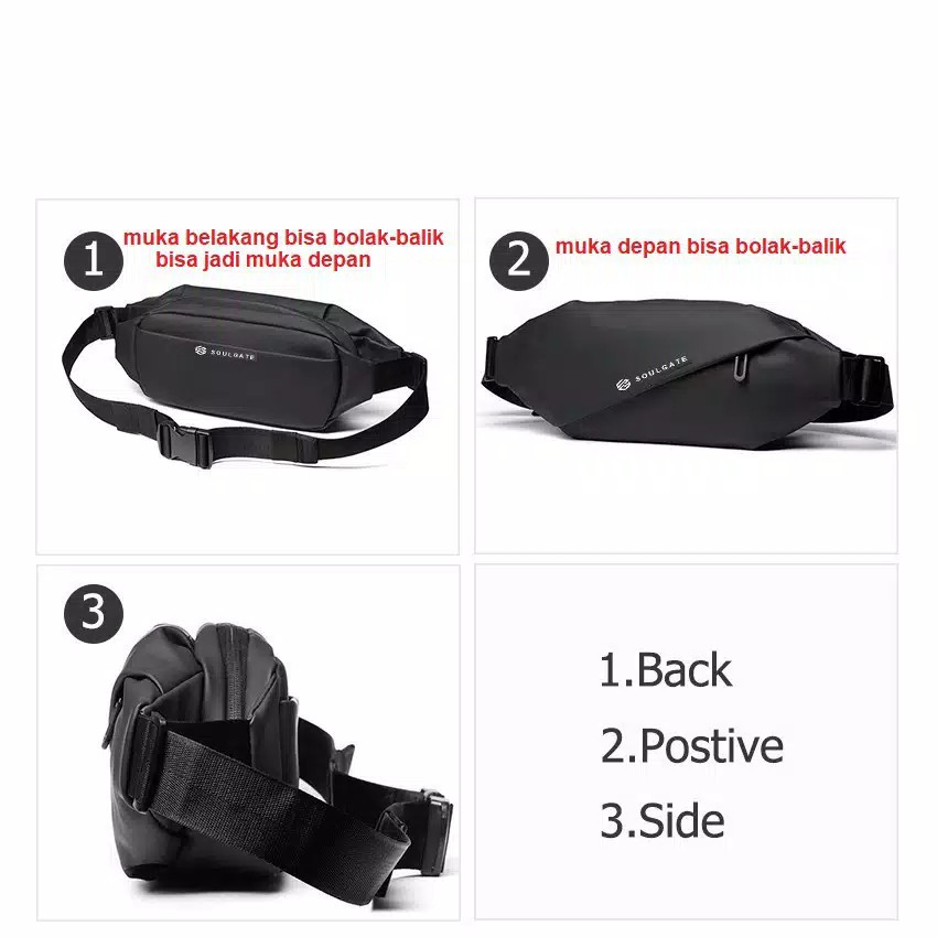 Waistbag Soulgate Exer Dua Muka Bisa Bolak-BalikTas Pria Terbaik / Waist Bag / Tas Pinggang Pria