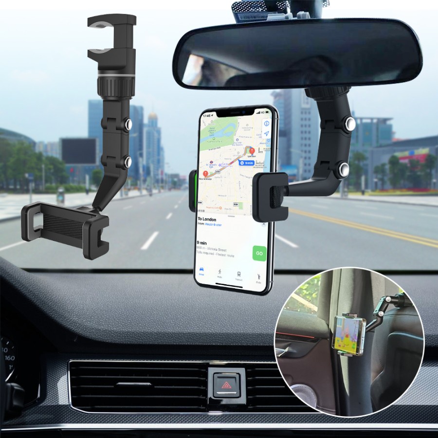 Car Holder HP Jepit Spion Tengah Universal Handphone Stand Mobil Stang Sepeda Motor Meja GPS 360 Phone 619