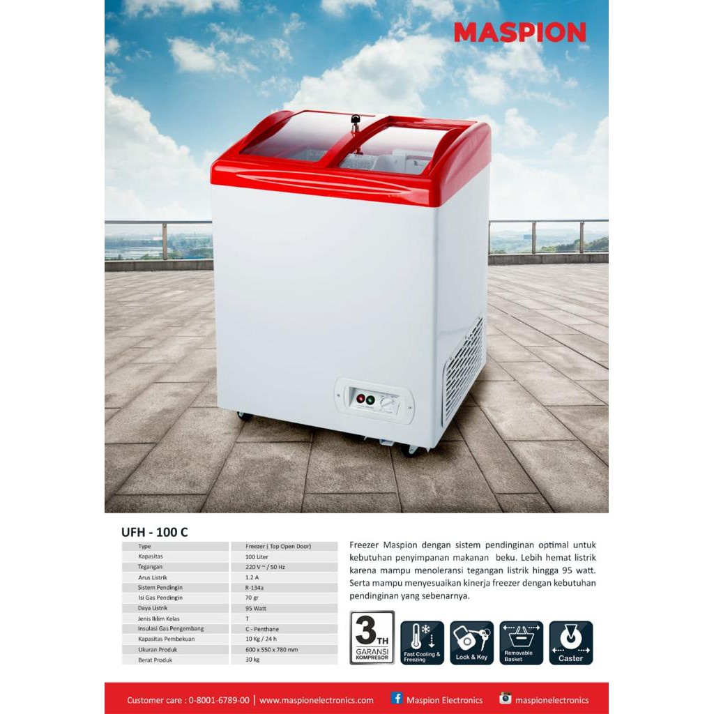 MASPION UFH 100 C CHEST FREEZER BOX 100 LITER LEMARI PEMBEKU SLIDING