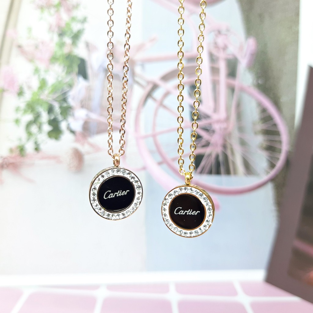 Kalung Titanium Liontin Bulat Hitam Korean Style Rose Gold - BN434