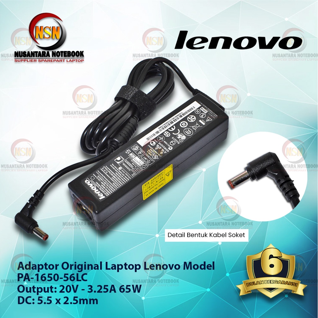 Adaptor Charger Original Laptop Lenovo 20V - 3.25A 65W DC 5.5*2.5 mm