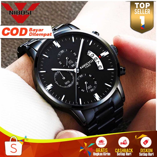 NIBOSI Jam Tangan Kasual Pria JT 85 Wristwatch Cowok Stainless Steel Keren Cowo Kekinian Waterproof