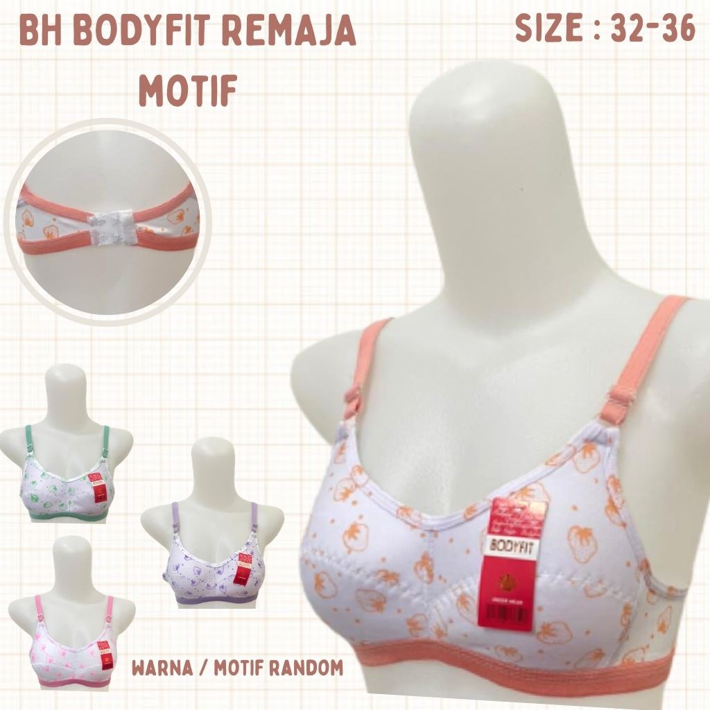 RC Bodyfit Bh Sport/Bh Remaja Bodifit/Bra Remaja Motif Busa Tipis Tanpa Kawat Size 32-36