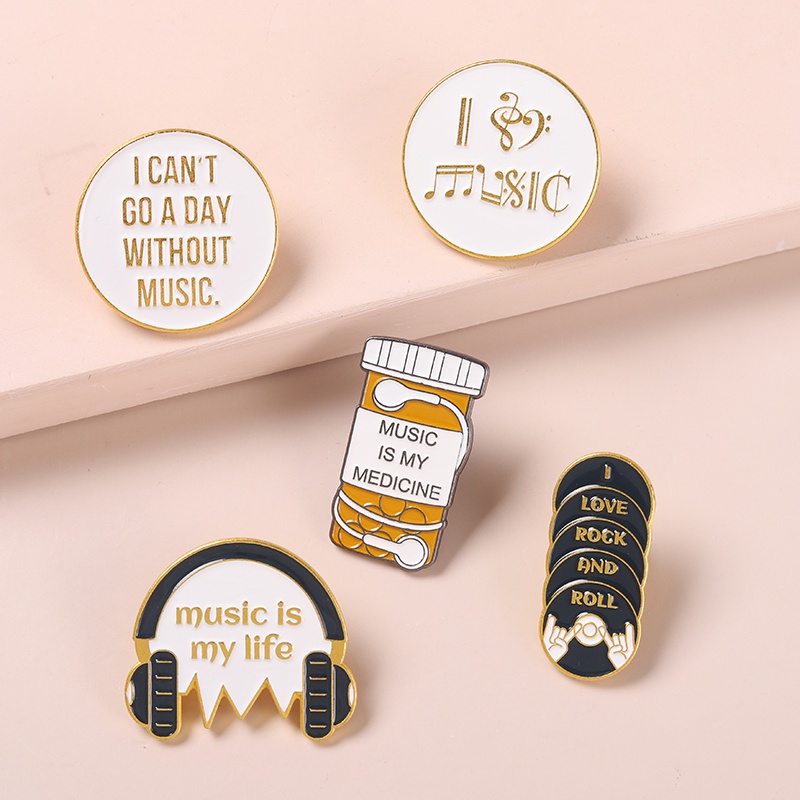 Bros Pin Enamel Desain Music Is My Obat Untuk Hadiah Teman